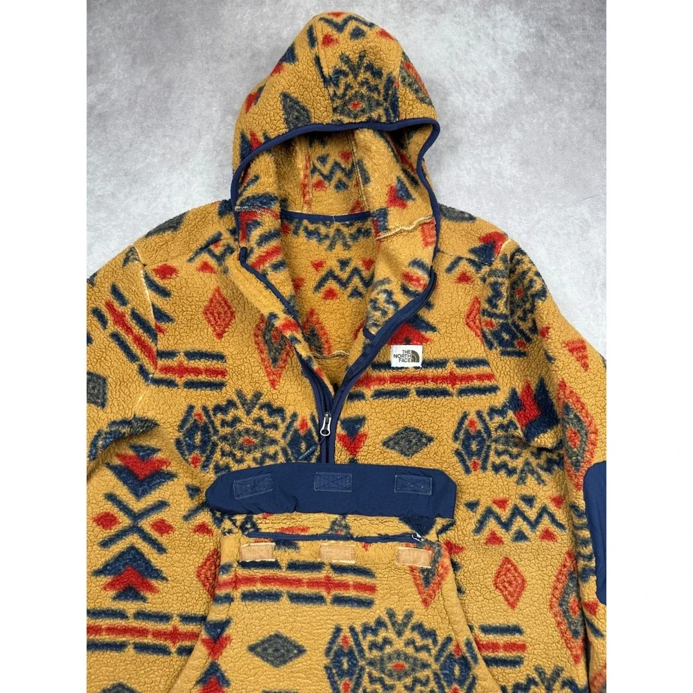 The North Face Men XL* 1/4 Zip Sherpa Fleece Hoodie Southwestern Aztec Yellow
